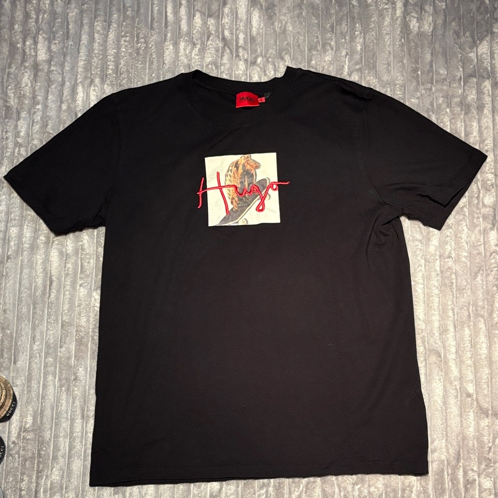 HUGO Black Tee with Graphic Design